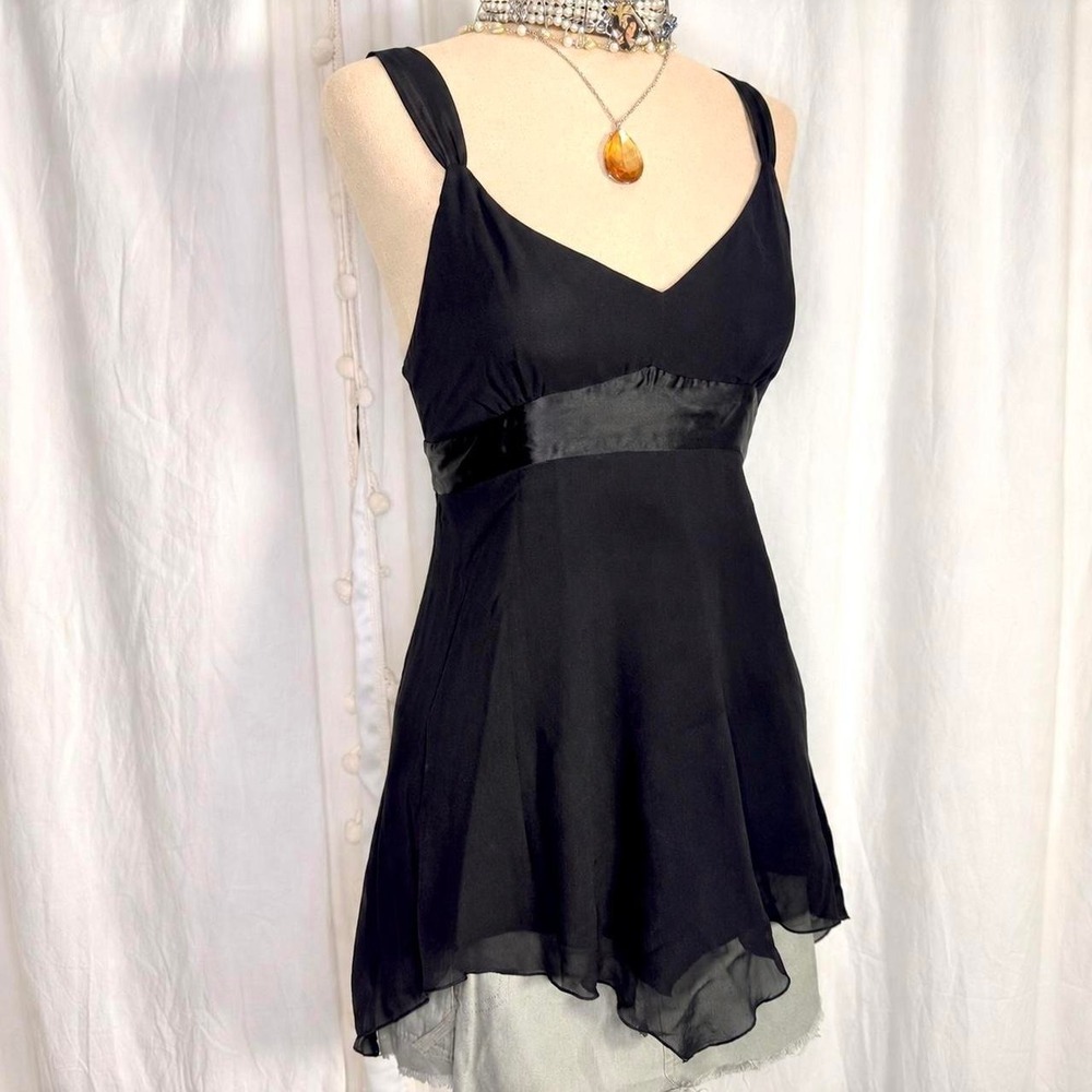 Vintage Spring 2005 GAP Size 8 Black Silk Babydoll Tank Top NWT